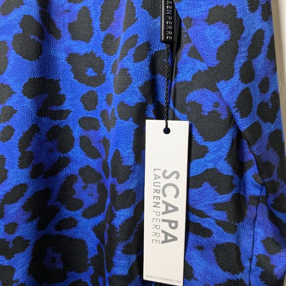 Scapa Lauren Perre Duchessa XS Royal Blue Black Animal Print Shirt NWT - Picture 3 of 16